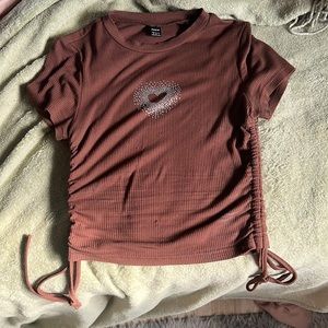 Brown y2k stone hearts crop top